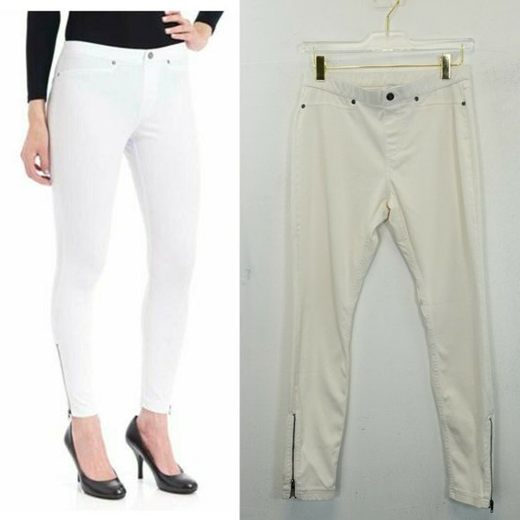 HUE Women's White Skinny Legging Jeggings MEDIUM Slim Fitted Curvy Mid Rise - Picture 1 of 13
